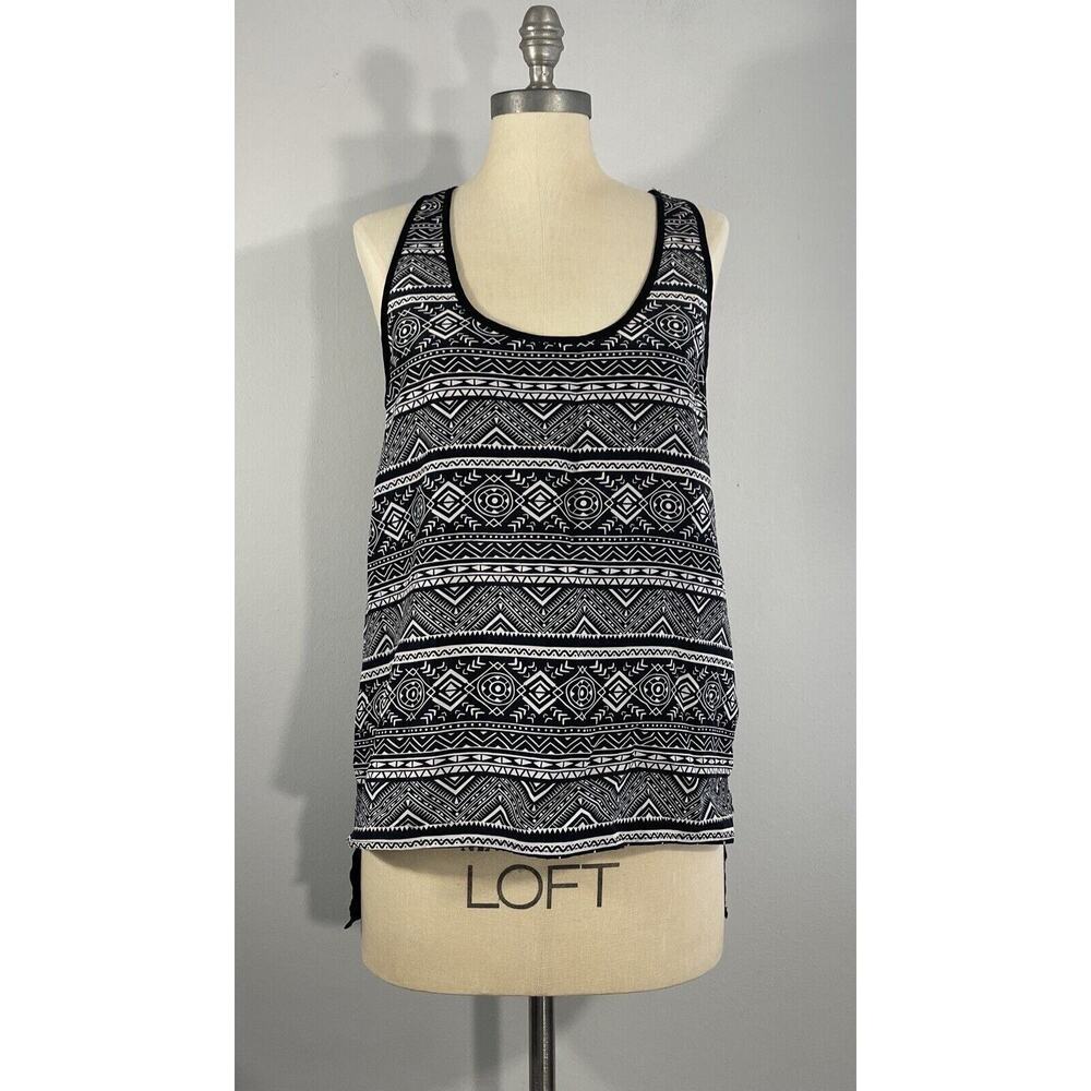 Bebe 2B High Low Aztec Print Racerback Tank Top Womens Size M Sheer Back
